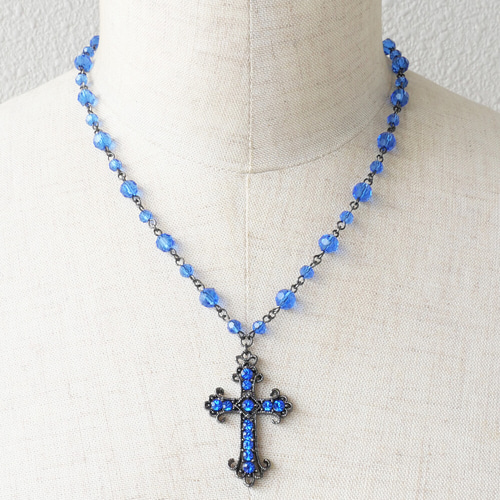 青 十字架 ブルー クリスタル クロス ネックレス ネックレス