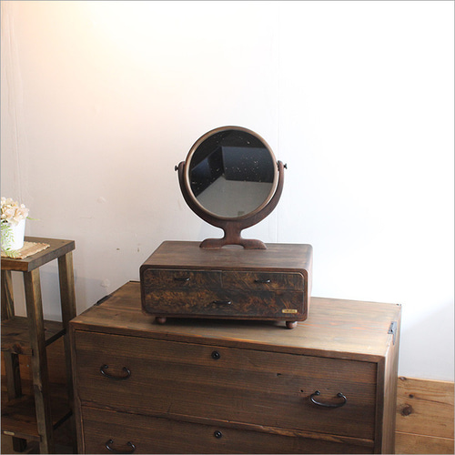 丸型 円形 アンティーク ミラー 鏡台 ドレッサー 卓上 おしゃれ 化粧鏡