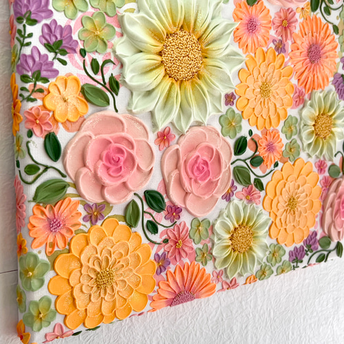 No.79】 テクスチャーアート アート 絵画 花 フラワーアート 大きい No