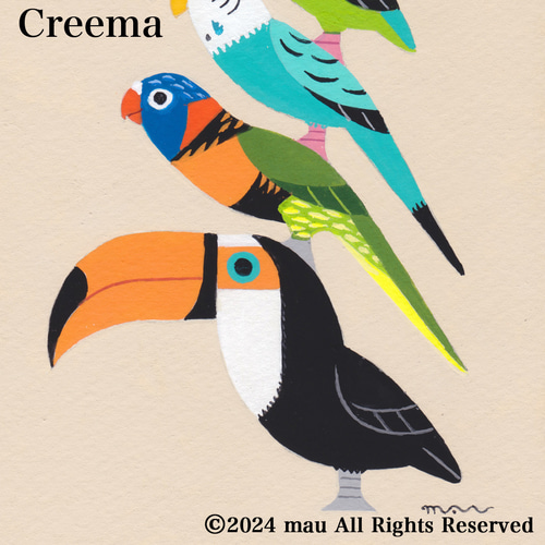 オーダー作品「小鳥ブレーメン（ポップ） A3」イラスト/アート/絵画