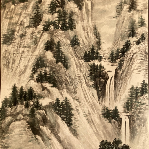水墨山水 水墨画 絵画 掛け軸 伝統山水 風景画 滝 絵画 こたつ 通販