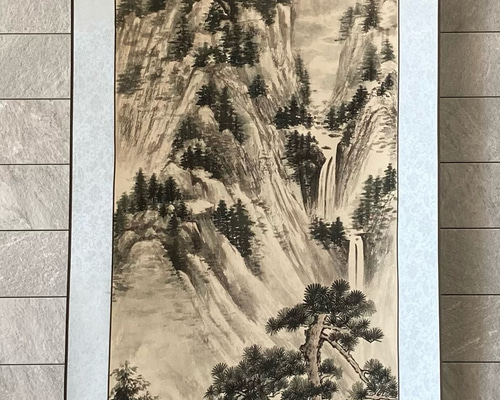 水墨山水 水墨画 絵画 掛け軸 伝統山水 風景画 滝 絵画 こたつ 通販