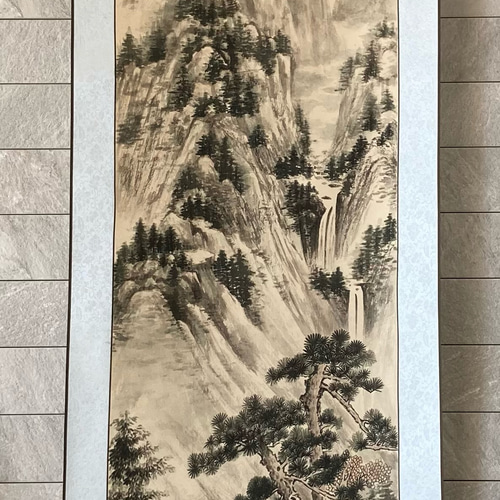 水墨山水 水墨画 絵画 掛け軸 伝統山水 風景画 滝 絵画 こたつ 通販