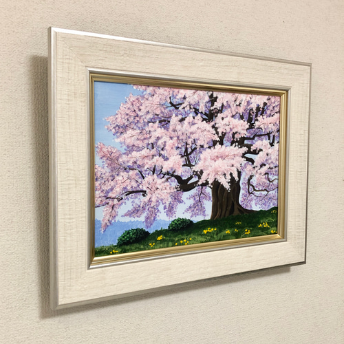 醍醐の桜04」アクリル画 額縁付 原画 キャンバス F4サイズ 風景画 絵画