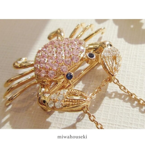 1点物】K18 イエローゴールド 蟹 モチーフ 天然 グリーンガーネット