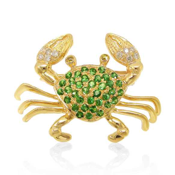 1点物】K18 イエローゴールド 蟹 モチーフ 天然 グリーンガーネット
