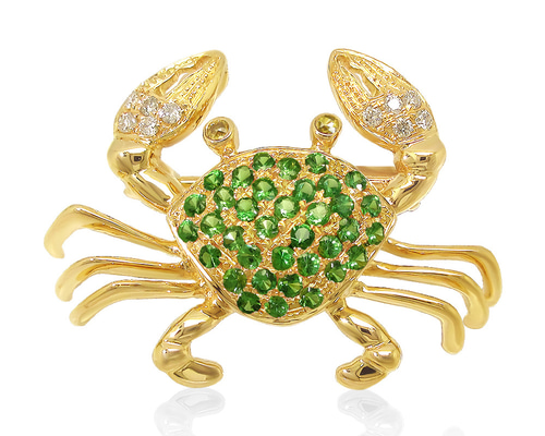 1点物】K18 イエローゴールド 蟹 モチーフ 天然 グリーンガーネット