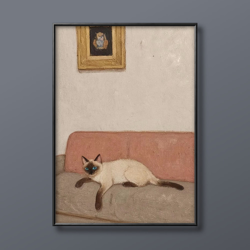 絵画 | イラストポスター 19 ☆ 【ソファーに横たわっているシャム猫