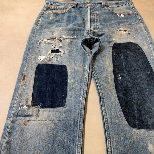 W34表記 リペアカスタム usa製 リーバイス 501 リメイクデニム