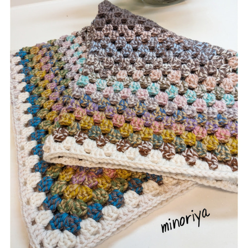 ブランケット グラニースクエア ひざ掛け かぎ針編み ニット 長方形