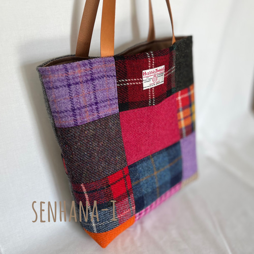 ハリスツィードのパッチワーク トートバック(大) トートバッグ senhana