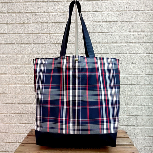 チェック柄 肩掛けトートバッグ (紺チェック×紺 tb-kg 10) トート