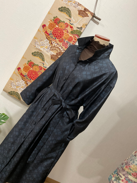 着物リメイク 大島紬着物からシャツカラーコート❣️ 証紙付き 着物 の