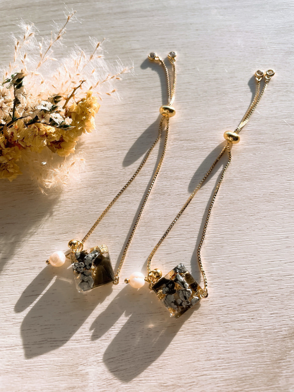 315 ブレスレット スライダーチェーン 天然石 スノーフレーク