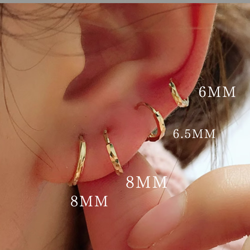 10K（片耳）K10YG中折れフープピアス K10ゴールドフープピアス 2