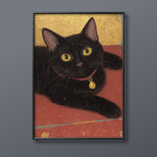 絵画 | イラストポスター 193 ☆ 【カーペットの上に横たわっている黒