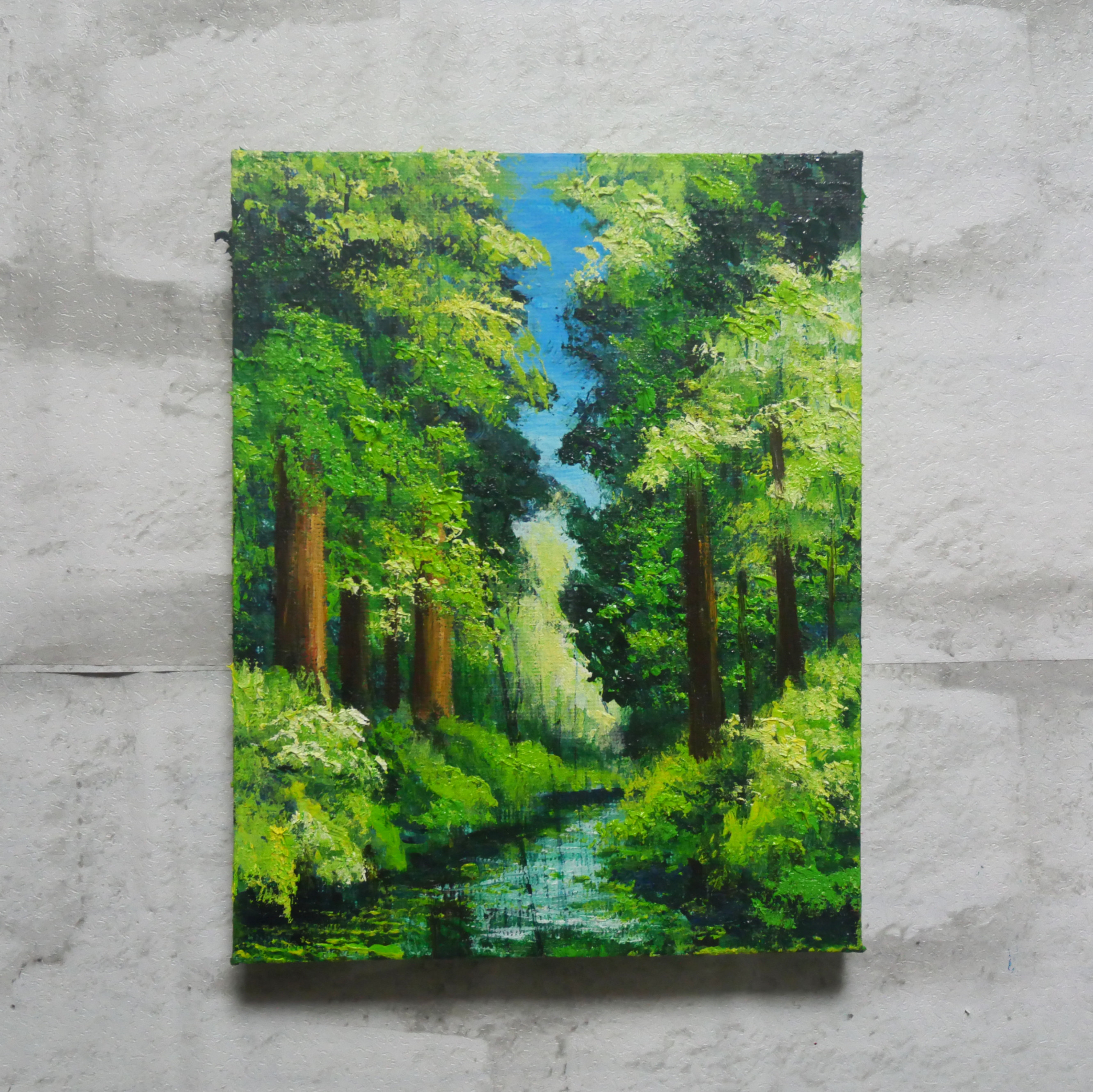 油絵 絵 絵画インテリア 額付(青緑＋金色の枠)F4-040414 女の子バレエ