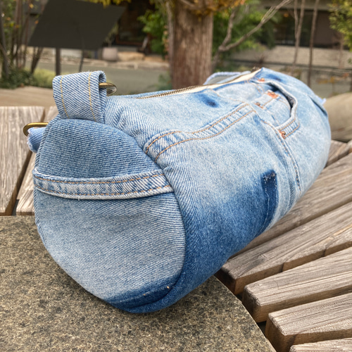 デニムリメイク】360度丸ごとかわいい！ドラム型ショルダーバッグ