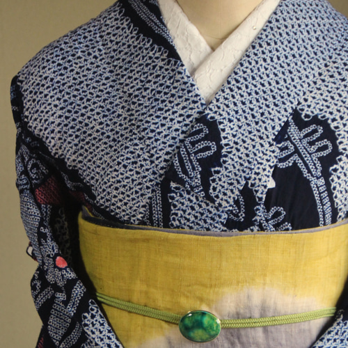 ◇アウトレット◇現代 有松鳴海絞 浴衣◇【濃紺他】縦縞とオリエンタル