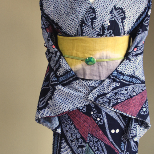 ◇アウトレット◇現代 有松鳴海絞 浴衣◇【濃紺他】縦縞とオリエンタル