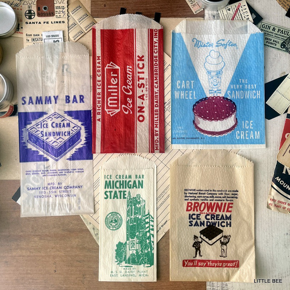 318・R-1933 ヴィンテージ アイスクリーム5袋セット 紙もの 紙袋