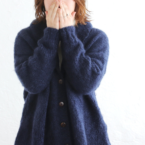 ふんわり軽いリアルモヘア 手編みジャケット ニットカーディガン