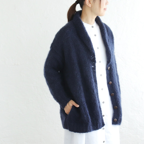 ふんわり軽いリアルモヘア 手編みジャケット ニットカーディガン