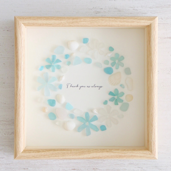 シーグラスアート『雪の結晶リース』/冬/クリスマス/フレームアート