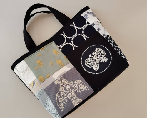 ミナペルホネン 生地使用 ballade パッチワークお散歩トートバッグ M