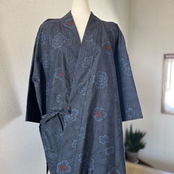 大島紬 着物リメイク 作務衣 華牡丹 現品のみ 和のお洒落上衣 着物