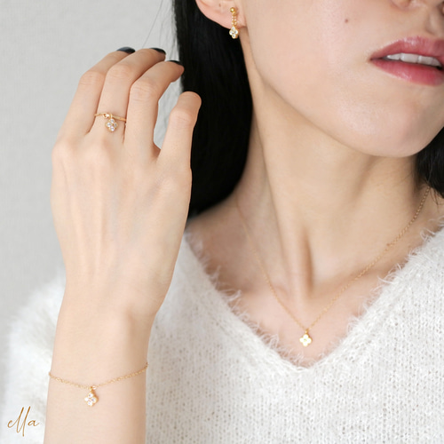 フラワー 花 四つ葉 クローバー ブレスレット ゴールドフィルド 14kgf