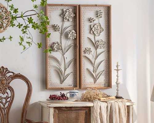 ウォールアート 壁掛け 2個セット ウォールインテリア 花 アンティーク