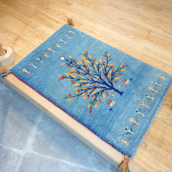 Creema限定超目玉品】ペルシャ ギャッベ 玄関マット 87x58㎝ 水色 生命