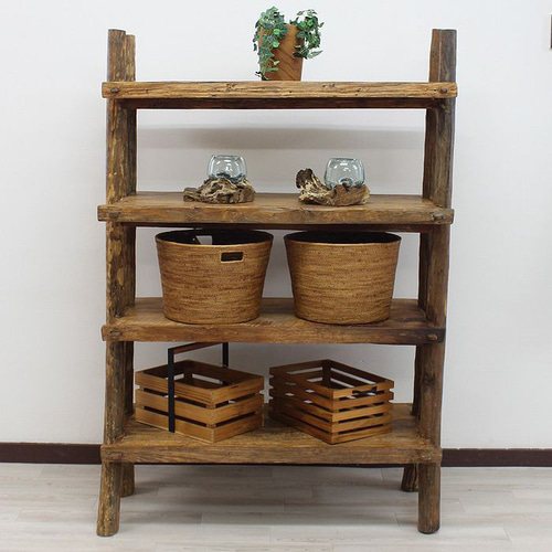 本棚 ブックシェルフ 木製ラック チーク 古材 古木 ディスプレイラック