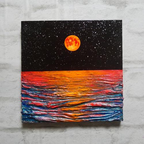 油絵 油彩 油彩画 絵 絵画 【オレンジ色の満月】 絵画 HR 通販