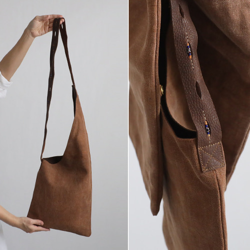 最終SALE 古布リメイク 酒袋 柿渋染め 手織り木綿 斜め掛け