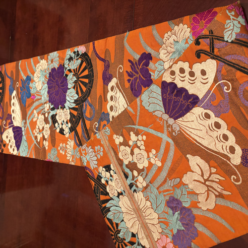 2849大正ロマン漂うレトロな帯リメイク 細型正絹テーブルランナー