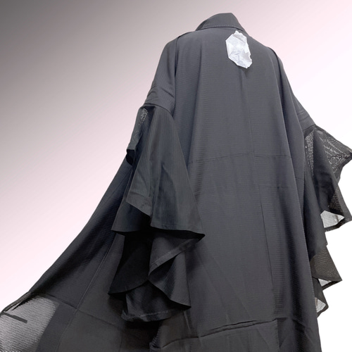 ブラック絽 着物ガウン ドレスガウン 羽織 着物リメイク カーディガン