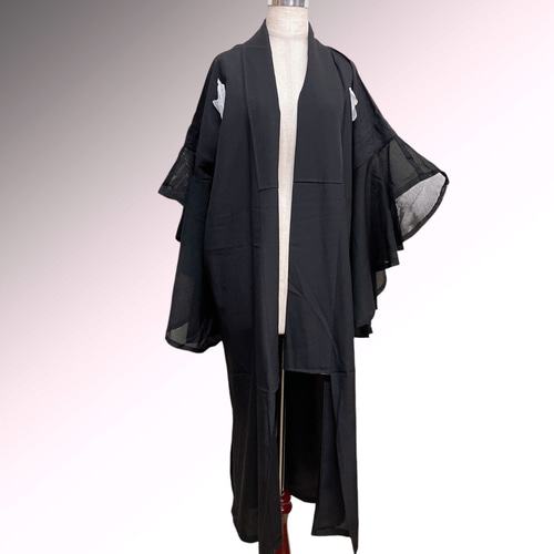ブラック絽 着物ガウン ドレスガウン 羽織 着物リメイク カーディガン