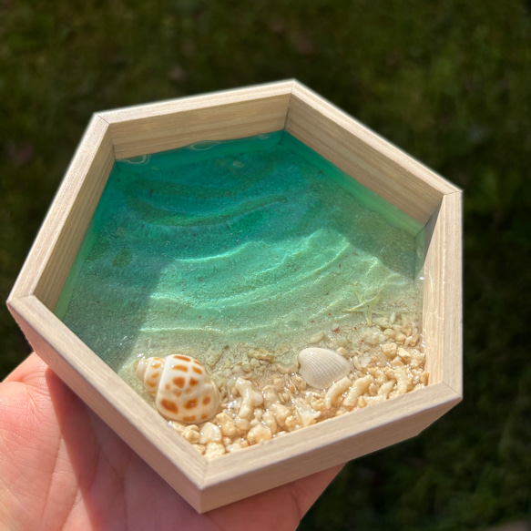 レジン 砂紋 波紋 小物入れ 六角形 オーシャンアート 海アート 南国