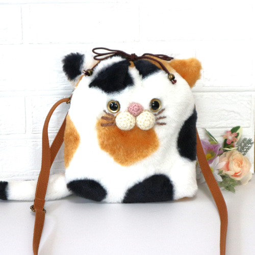 もこもこファーの猫ちゃんのショルダーバッグ（三毛猫） ショルダー