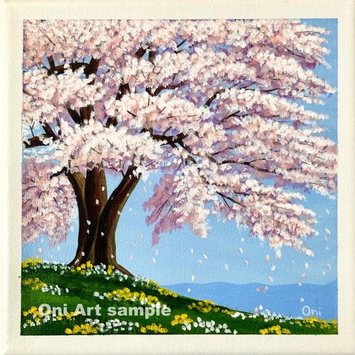 丘の上の一本の桜」アクリル画 原画 キャンバス SSMサイズ 風景画 絵画