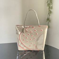 帯リメイクバッグ 煌めく孔雀 Mサイズ 和装バッグ 帯バッグ トート