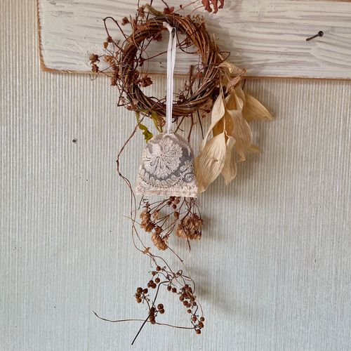 フランスアンティークレース*ラベンダーサシェ*シルクリボン*ミニ