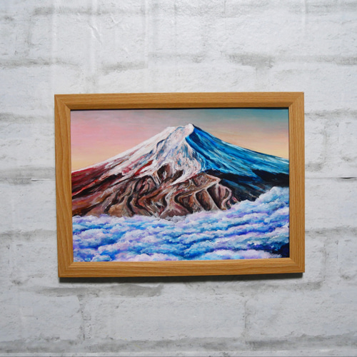 油絵 油彩 油彩画 絵 絵画 【雲海の朝焼けに染まる富士山】 絵画 HR