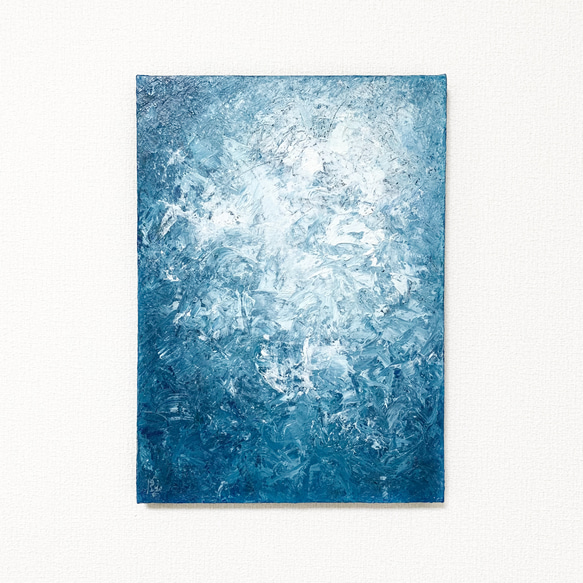 原画 油絵 青の彼方 海のアート 絵画 抽象画 F4号 青緑×白 モダン