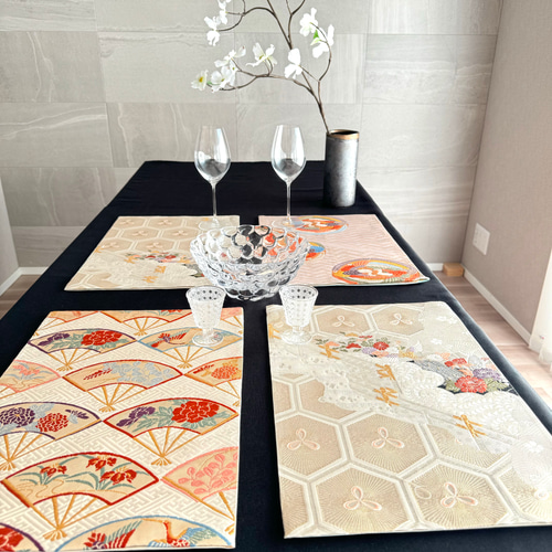 ◼︎51◼︎一点物 正絹 高級袋帯 春色 ランチョンマット4枚セット【帯