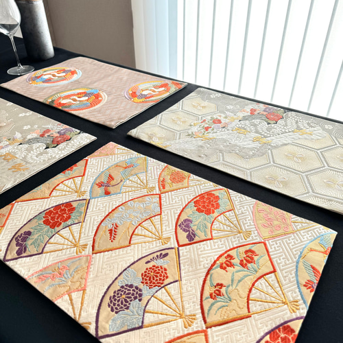 ◼︎51◼︎一点物 正絹 高級袋帯 春色 ランチョンマット4枚セット【帯