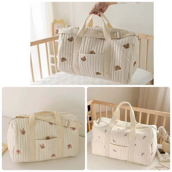 新作！キルティングヌビ刺繍ボストンバッグ 軽量大容量ショルダー