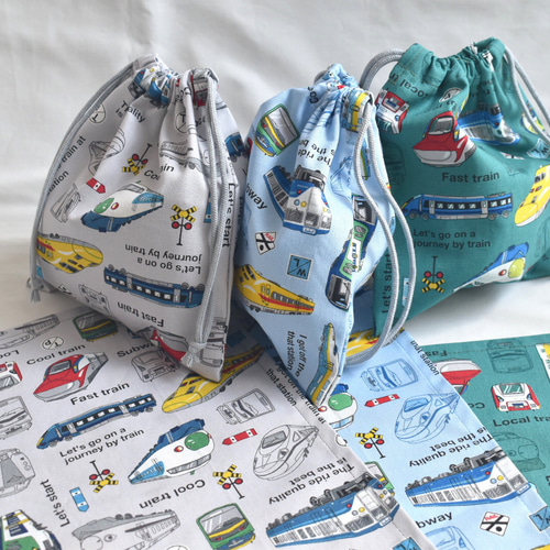 給食セット(ランチョンマット60×40と巾着袋20×18.5) 電車 新幹線